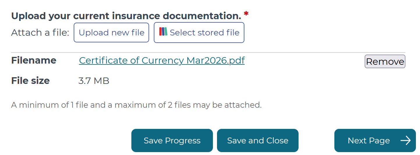 Screen shows a file successfully added to a form