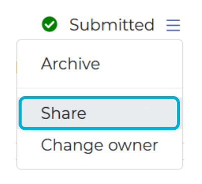 A screenshot showing the Share button, under the dropdown list next to an application.